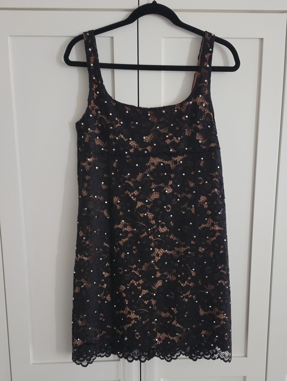 Michael Kors Black Lace Mini Dress with Nude Lining and Sequin Detail